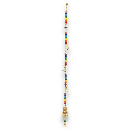 Carillons indiens - Bouddha en laiton avec perles de chakra et clochettes - 53 cm