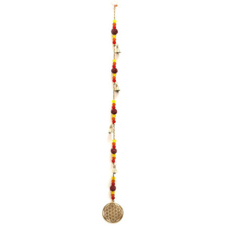 Carillons indiens - Fleur de vie en laiton avec perles Rudraksha et clochettes - 6 x 63 cm