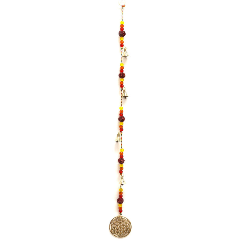 Carillons indiens - Fleur de vie en laiton avec perles Rudraksha et clochettes - 6 x 63 cm