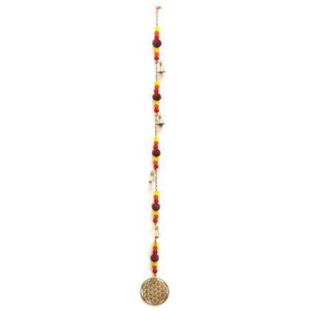Carillons indiens - Fleur de vie en laiton avec perles Rudraksha et clochettes - 6 x 63 cm