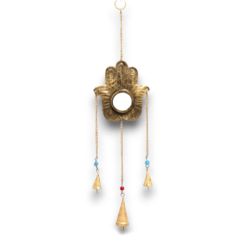 Carillons Indiens - Miroir Hamsa SM 3 Cloches - 14x55cm