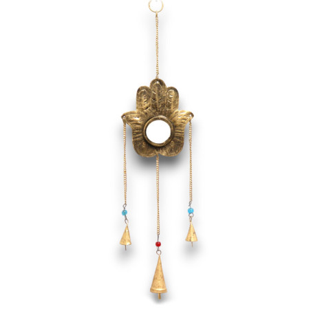 Carillons Indiens - Miroir Hamsa SM 3 Cloches - 14x55cm