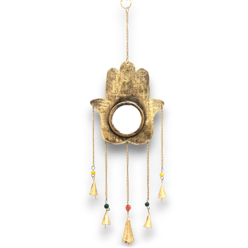Carillons indiens - Grand miroir Hamsa 5 cloches - 19 x 65 cm