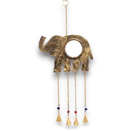 Carillons indiens - Grand miroir éléphant 4 cloches - 24 x 60 cm