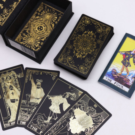 Coffret de tarot feuille d'or avec livre - Coffret cadeau