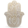 Plaque murale Hamsa en bois de manguier - Blanchi à la chaux 52 cm