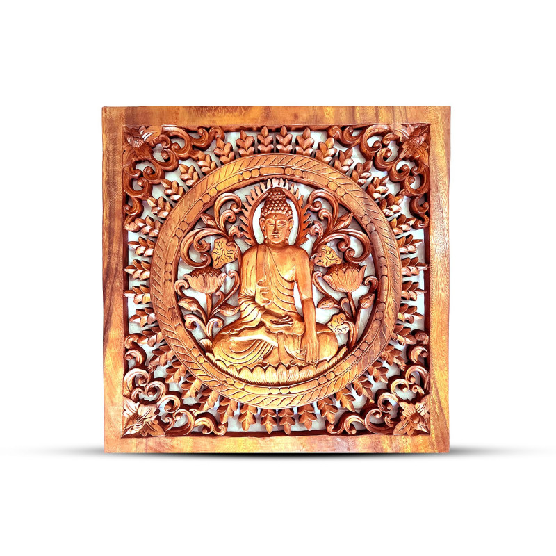 Panneau décoratif carré en bois Bouddha 40x40cm
