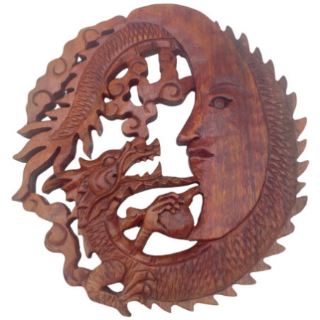 Sculpture sur plaque Moonface & Dragon - 30 cm