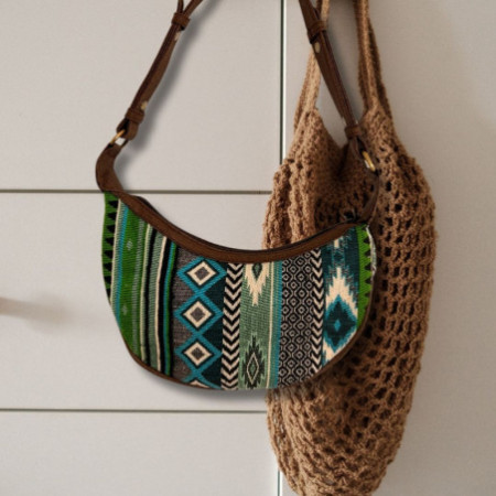 Sac hobo Jacquard - Verts audacieux (bandoulière marron)