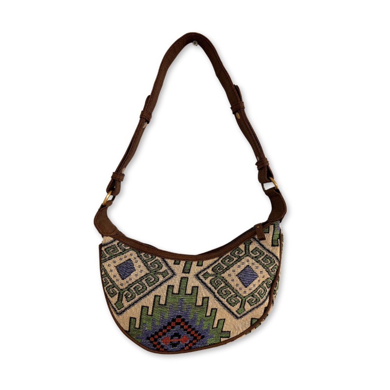 Sac Hobo Jacquard - Geo-Geen (sangle marron)