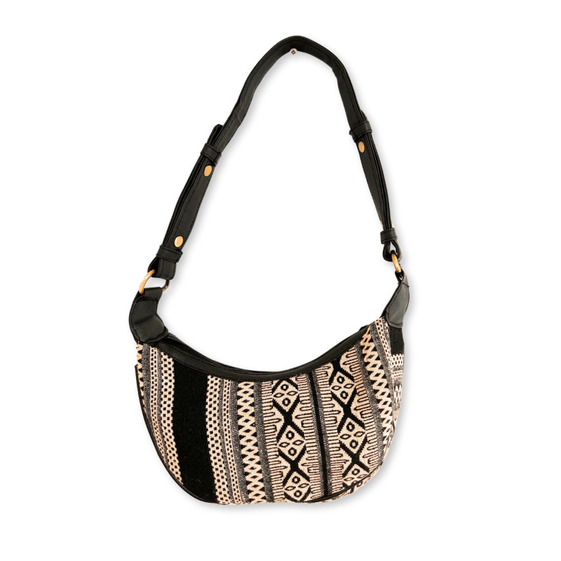 Sac Hobo Jacquard - Gris Métro (bandoulière noire)