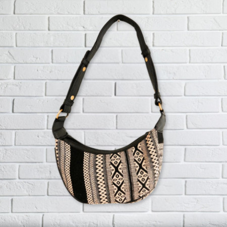 Sac Hobo Jacquard - Gris Métro (bandoulière noire)