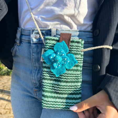 Sacoche pour téléphone Rayures Vertes - décor floral