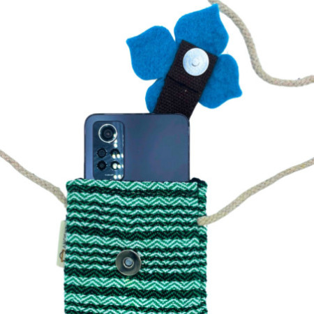 Sacoche pour téléphone Rayures Vertes - décor floral