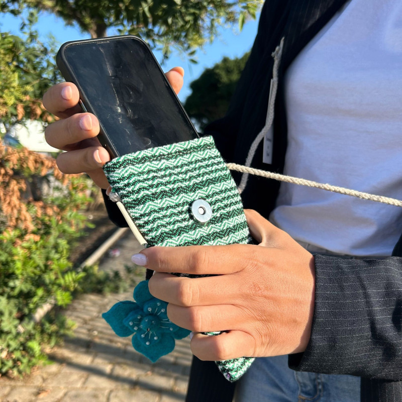 Sacoche pour téléphone Rayures Vertes - décor floral