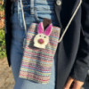 Sacoche pour téléphone portable à rayures roses - décor lapin