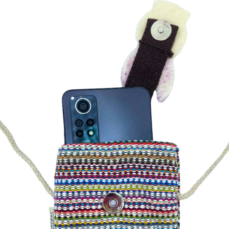 Sacoche pour téléphone portable à rayures roses - décor lapin