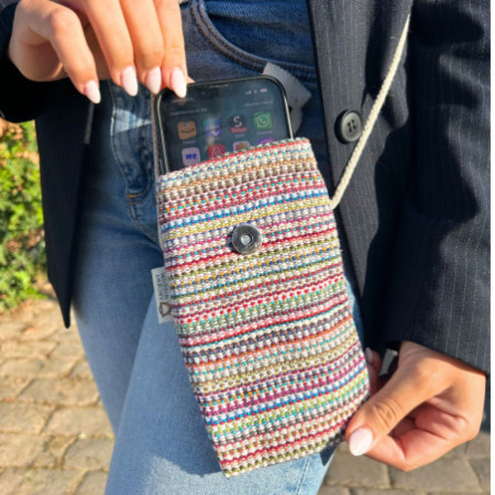 Sacoche pour téléphone portable à rayures roses - décor lapin