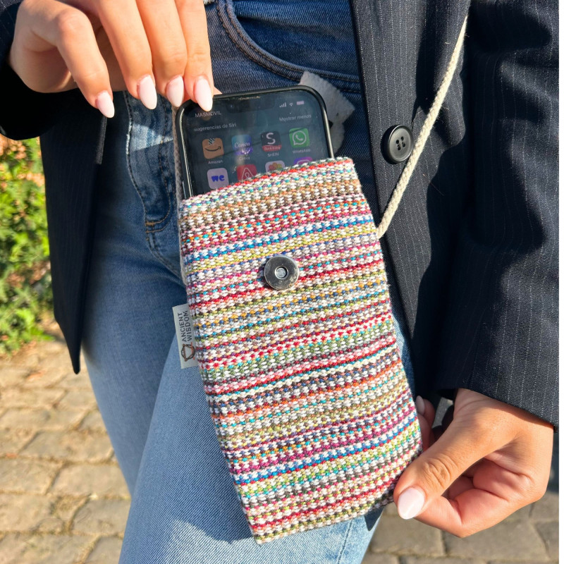 Sacoche pour téléphone portable à rayures roses - décor lapin