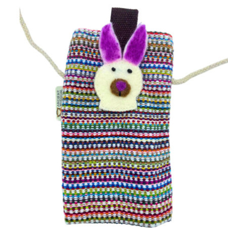 Sacoche pour téléphone portable à rayures roses - décor lapin