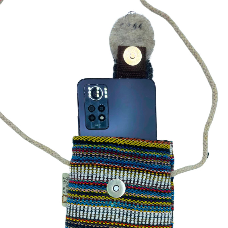 Sacoche pour téléphone à rayures multicolores et blanches - Décor hibou