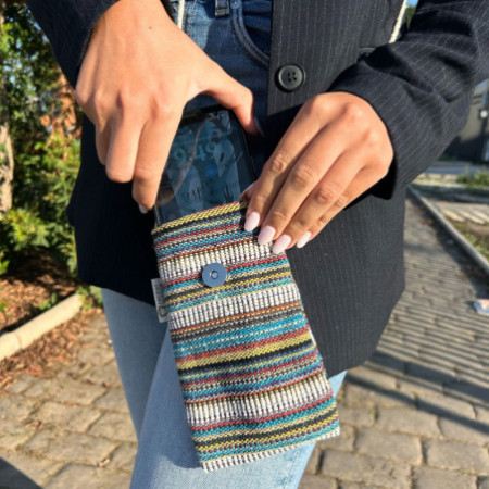 Sacoche pour téléphone à rayures multicolores et blanches - Décor hibou