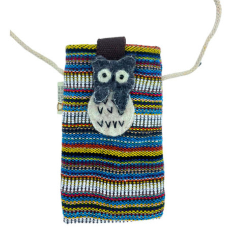 Sacoche pour téléphone à rayures multicolores et blanches - Décor hibou