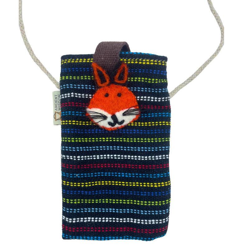 Sacoche pour téléphone noir et multicolore - Décor renard