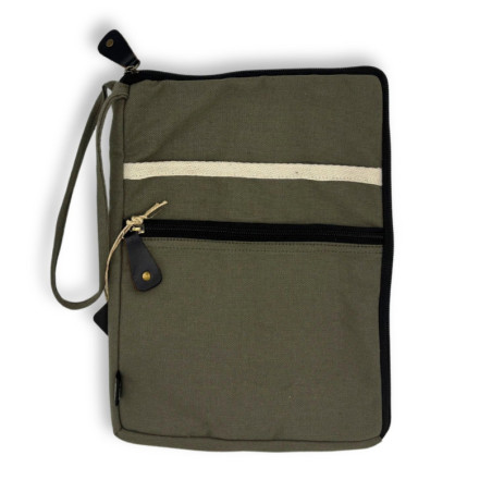Pochette de voyage en toile pour ordinateur portable - Olive - 24 x 33 cm