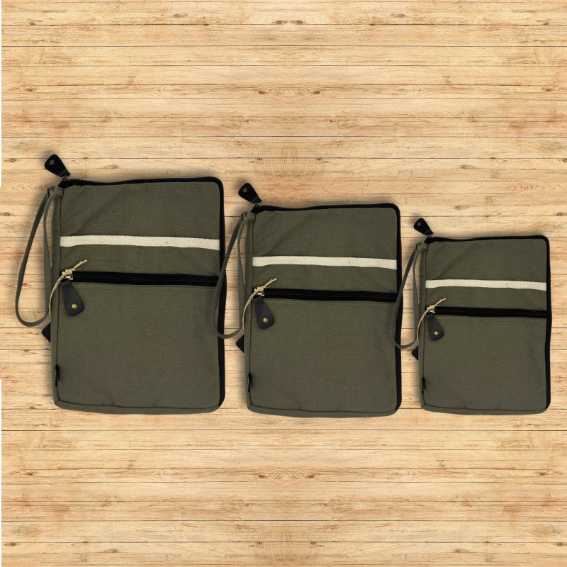Grande pochette en toile pour ordinateur portable - Olive - 30 x 40 cm