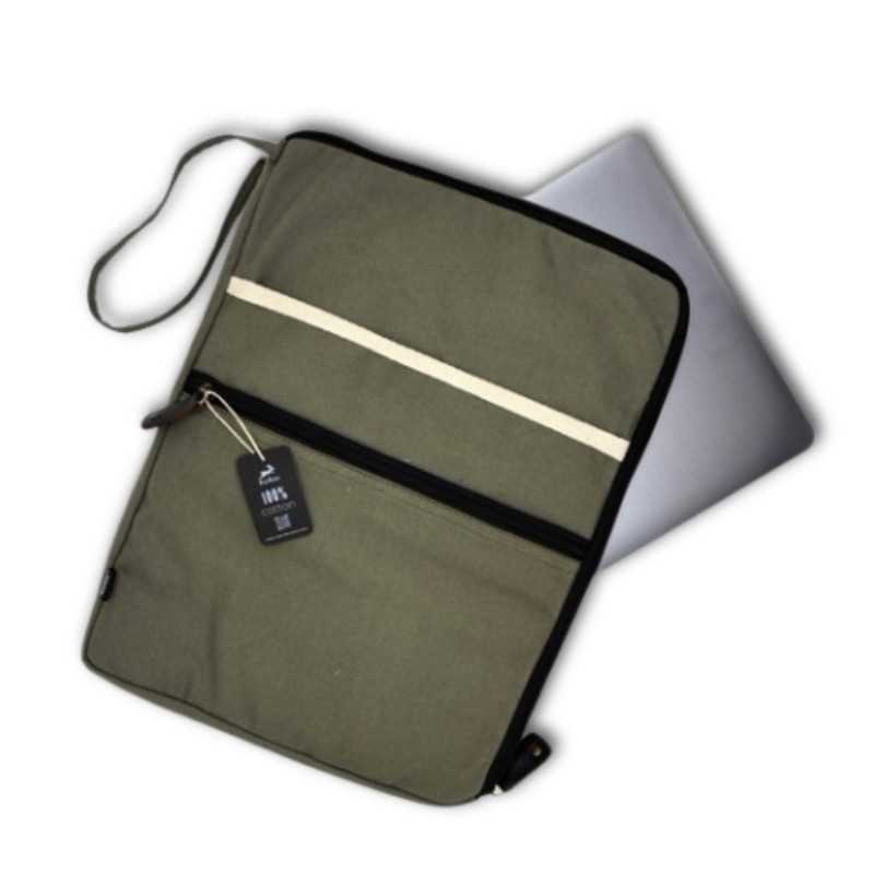 Grande pochette en toile pour ordinateur portable - Olive - 30 x 40 cm