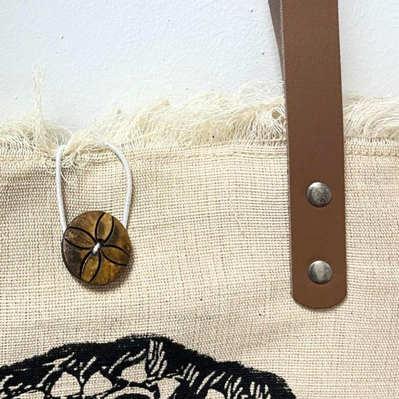 Sac fourre-tout naturel avec anse en cuir - Mandala