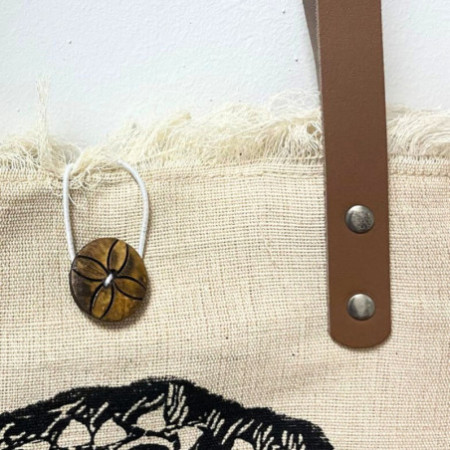 Sac fourre-tout naturel avec anse en cuir - Fleur de vie