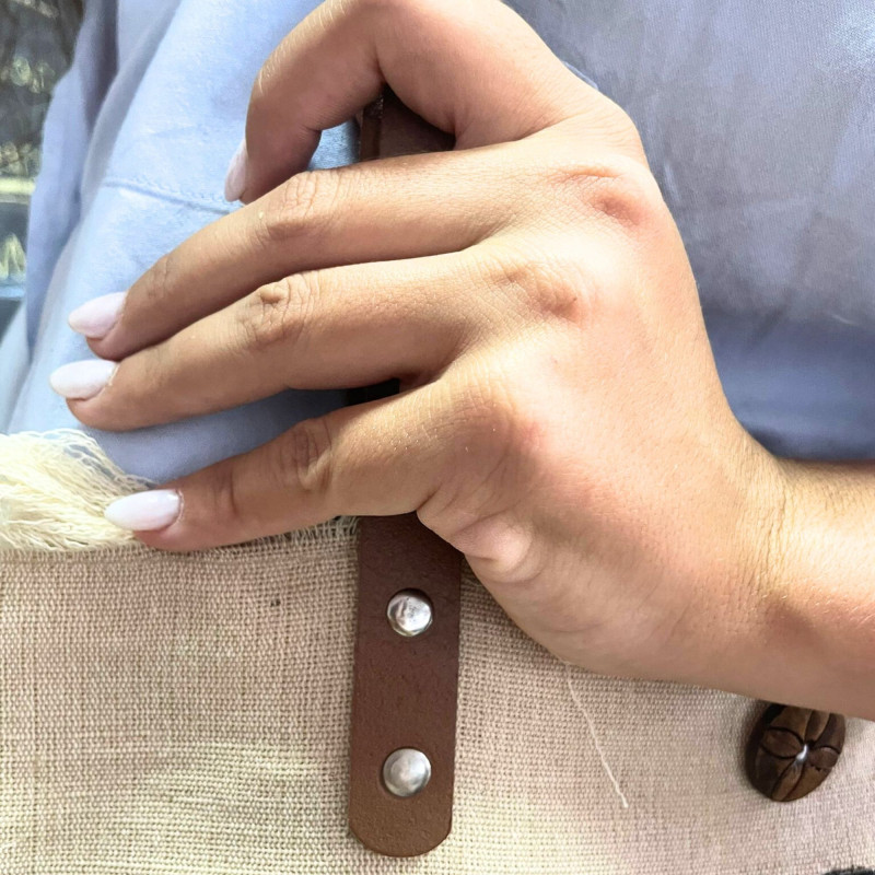 Sac fourre-tout naturel avec anse en cuir - Fleur de vie