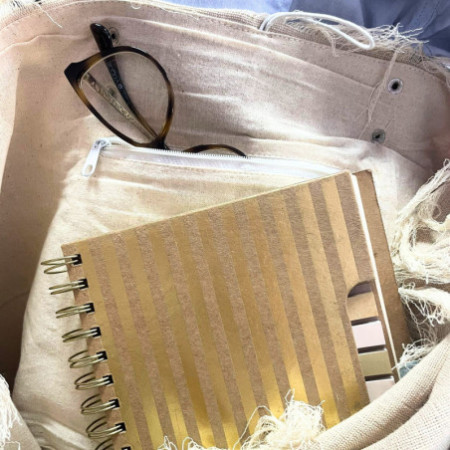 Sac fourre-tout naturel avec anse en cuir - Fleur de vie