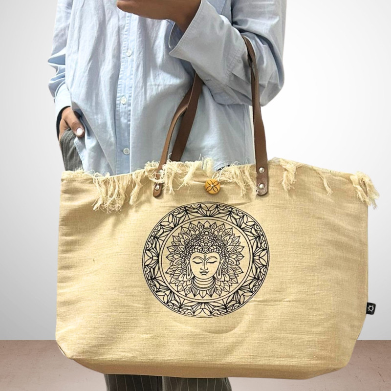 Sac fourre-tout naturel avec anse en cuir - Inspiration