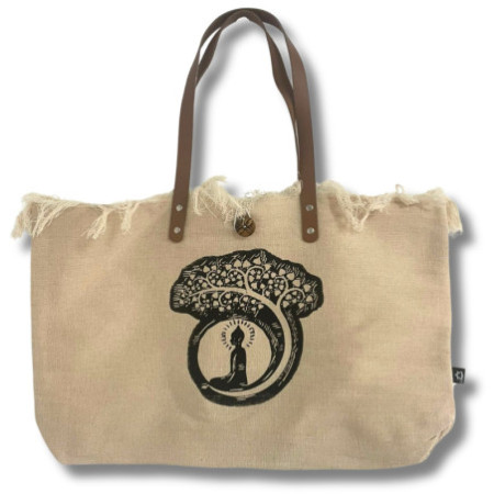 Sac fourre-tout naturel avec poignée en cuir - Bouddha