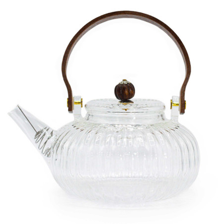 Théière à infuseur en verre - Perle transparente côtelée - 850 ml