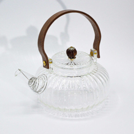 Théière à infuseur en verre - Perle transparente côtelée - 850 ml