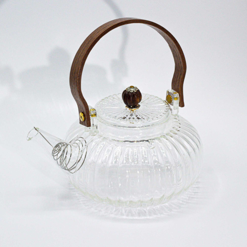 Théière à infuseur en verre - Perle transparente côtelée - 850 ml