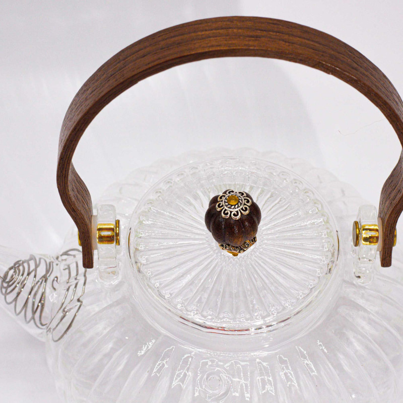 Théière à infuseur en verre - Perle transparente côtelée - 850 ml