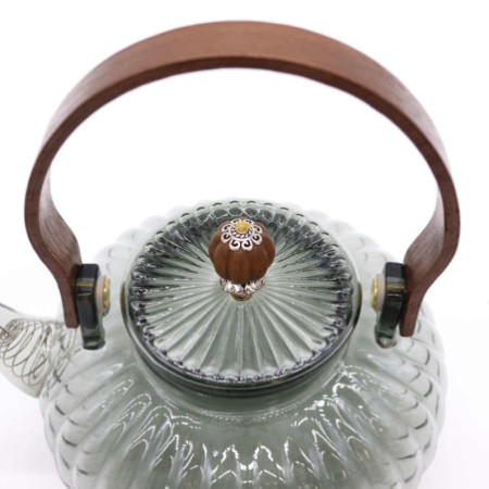 Théière à infuseur en verre - Perle côtelée anthracite - 950 ml