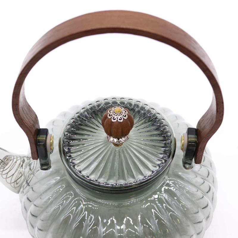 Théière à infuseur en verre - Perle côtelée anthracite - 950 ml