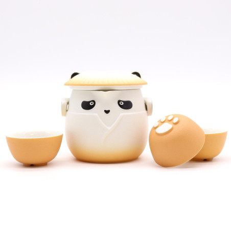 Ensemble théière et trois tasses Panda - Orange