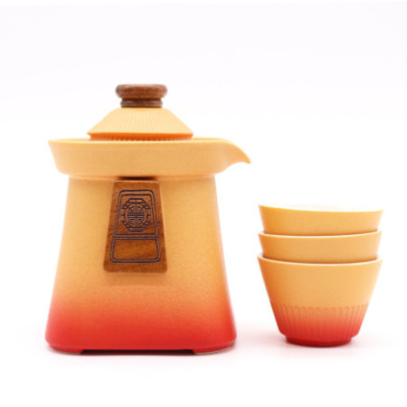 Ensemble théière et trois tasses Temple - Orange Earth