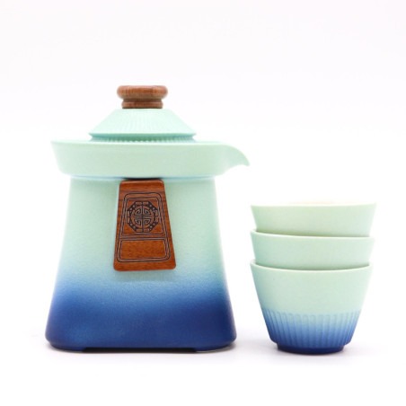 Ensemble théière et trois tasses Temple - Blue Heaven