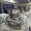 Grand Bouddha antique en or enseignant sur lotus - 2 m