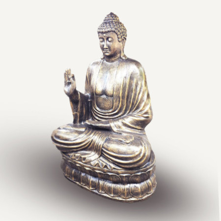 Grand Bouddha antique en or enseignant sur lotus - 2 m