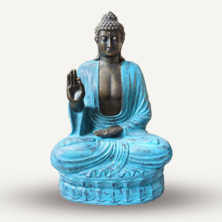 Grand Bouddha enseignant sur lotus en turquoise et pierre - 2 m