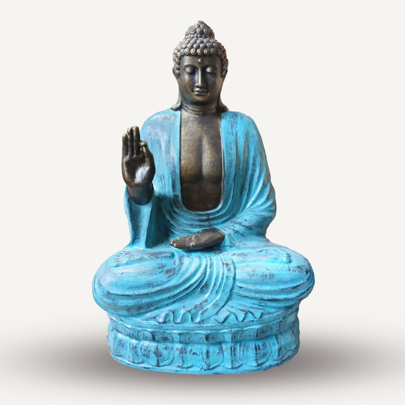 Grand Bouddha enseignant sur lotus en turquoise et pierre - 2 m